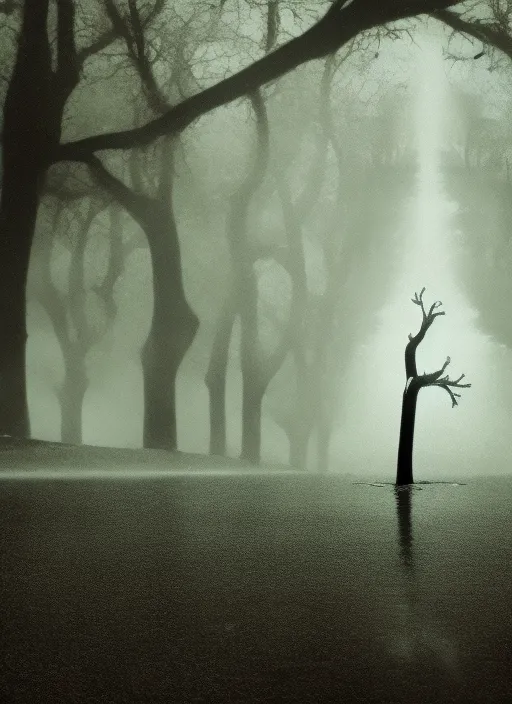 lonely bone in a rain and tress surrounded to him