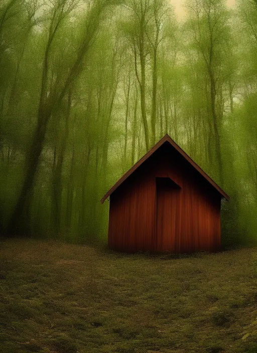 nature surrounded in the forest with a small hut in between lonely 