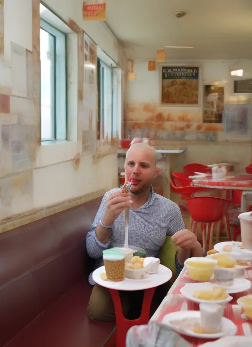 Man eating ice creams in parlour 