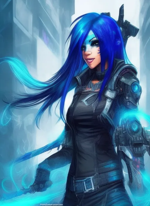 a cyberpunk girl foto with blue hair
