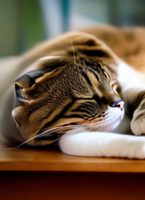 cat sleeping on the table