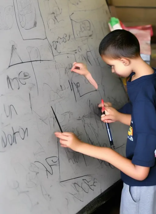 Boy drawing awesome pictures in black board