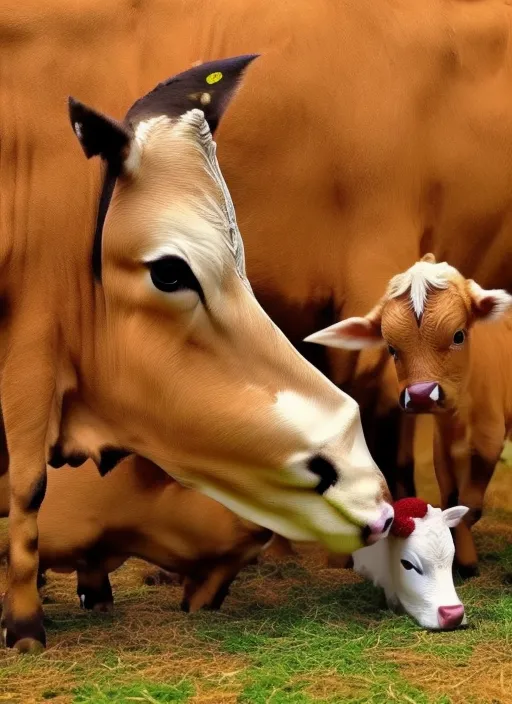 Baby calf drinking milk with mother cow cute video