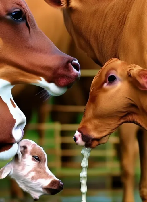 Baby calf drinking milk with mother cow cute video