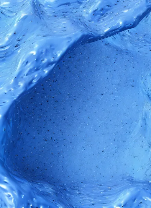 3D hyperrealistic HD closeup view of a thick blue liquid
