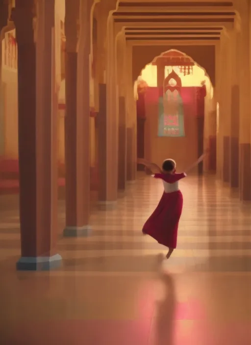 A gorgeous girl dancing alone with grace in remember of god in temple 