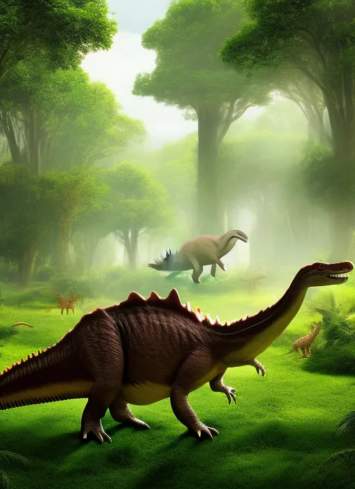 A dinosaur eating Grass in the forest 