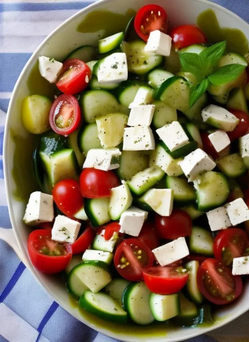 Quick Greek Salad: Cut up some cucumber, tomato, and feta cheese, and toss them together in a bowl with some olive oil and lemon juice.