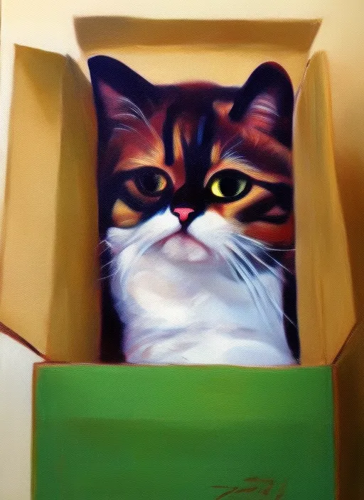 A painting cat in box