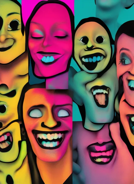 Smiling faces in human being show in black to colourful background 