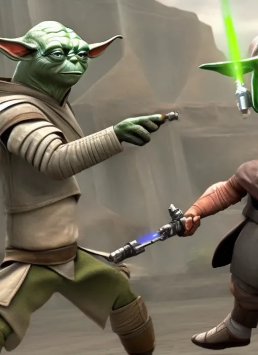 Yoda and nandalorian fight