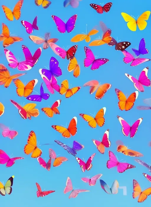 Colourful butterflies flying on the sky 