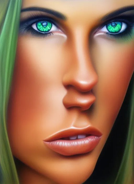 hyper realistic, portrait, beautiful women, green eyes, tanned