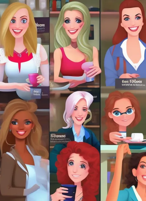 realistic pretty women at coffee shop