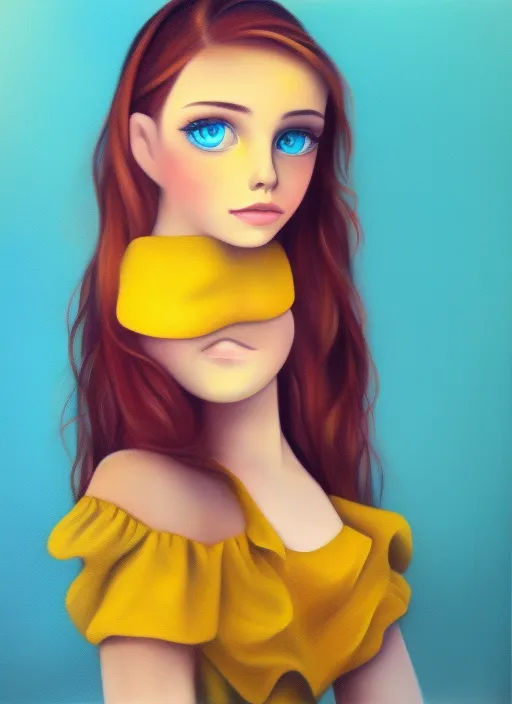 realistic pretty girl with blue eyes and yellow dress