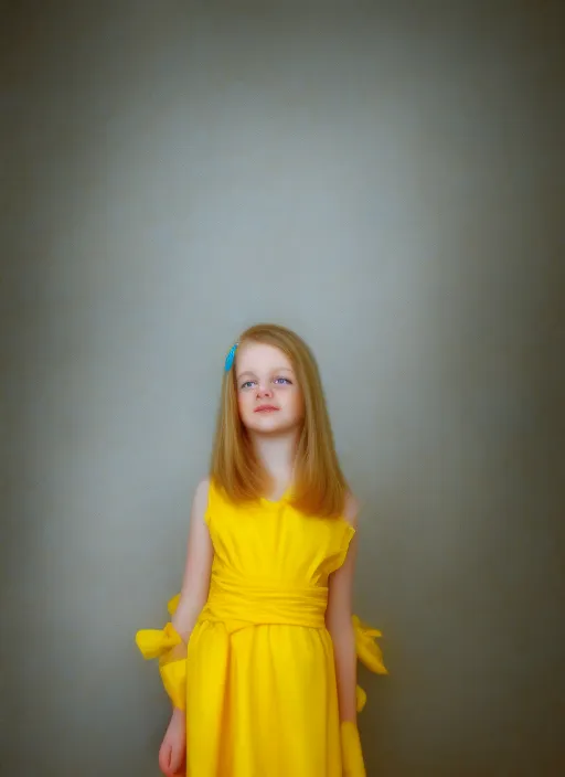 Human pretty girl with blue eyes and yellow dress