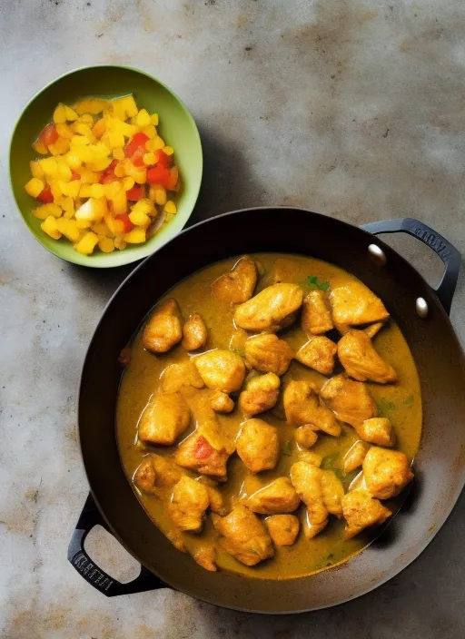 Chicken Curry: Heat oil in a pan, add chopped onions and ginger-garlic paste. Add diced chicken, turmeric, cumin, coriander, and red chili powder. Cook until chicken is cooked through. Serve with rice.