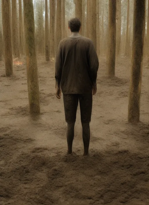 A MAN STANDING MUD IN THE FOREST