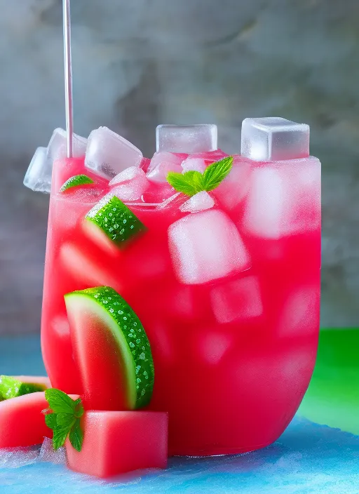 Watermelon juicy juicy juice with ice cubes