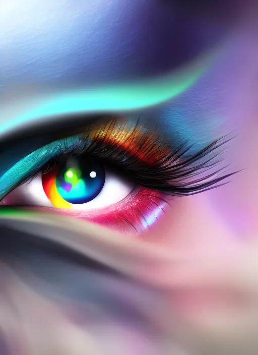 beautiful eye with a rainbow wings and a stormy wind at the back