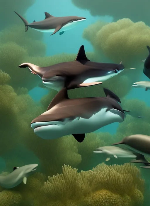 Shark with dolphins