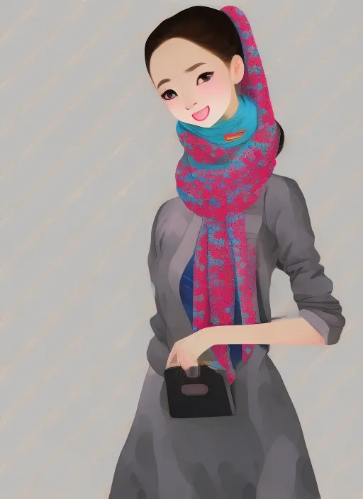 young adult korean girl going shopping in spring , scarf around neck, high heels , realistic, high resolution