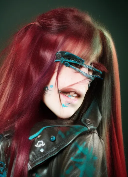 a Photo of cyperpunk girl with ble long hair