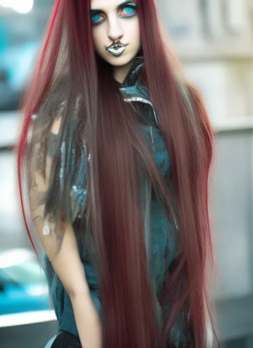 a Photo of cyperpunk girl with ble long hair
