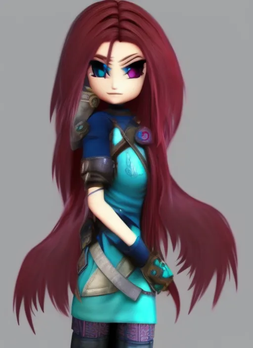 a render  cyperpunk girl with ble long hair
