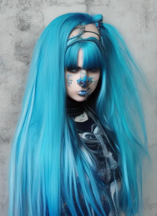  cyperpunk girl, blue long hair