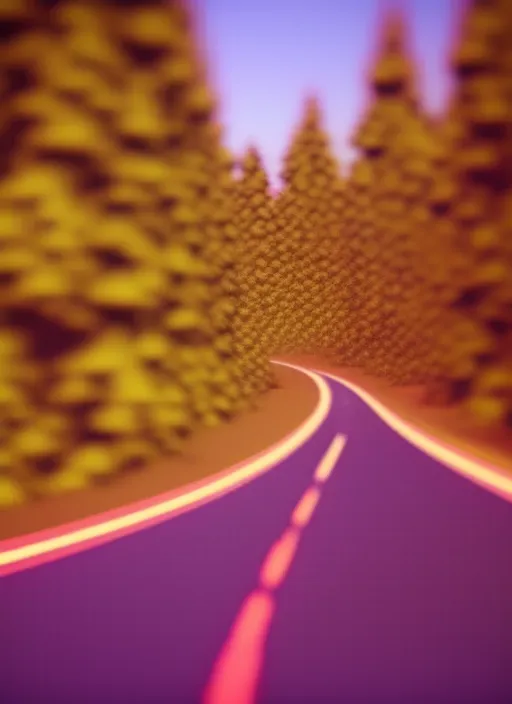 “70s car driving down to a detailed digital forest, retrowave, synthwave, 8k”, Negative prompt 6: “blurry, ugly, deformed, out of focus, low resolution, mountains, city”