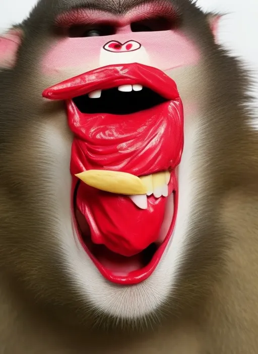 Create monkey smiling and add lipstick on mouth and make it funny look