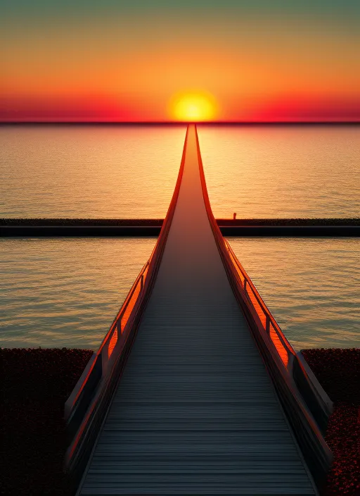 a bridge over the sea while the sun sets, Full HD, 8K