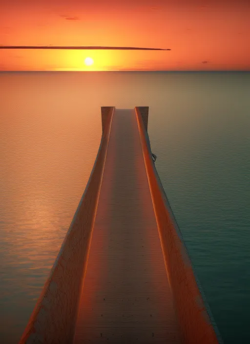 a bridge over the sea while the sun sets, Full HD, 8K