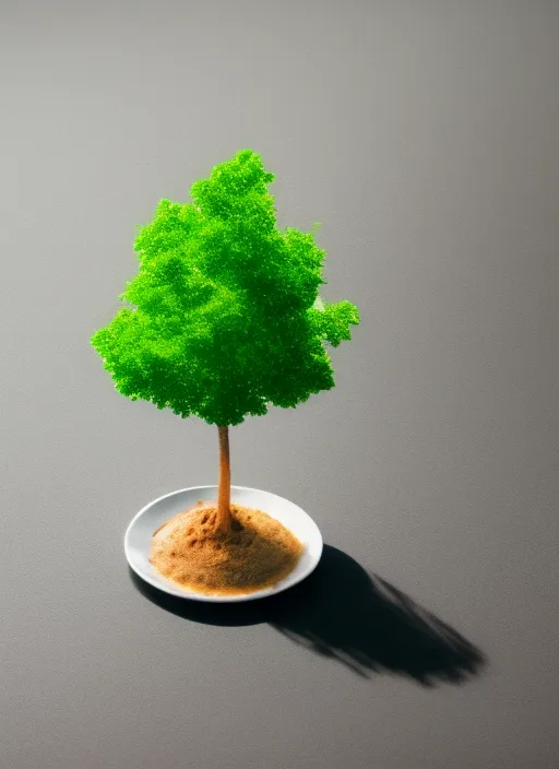 a dessert with a small green tree in the middle