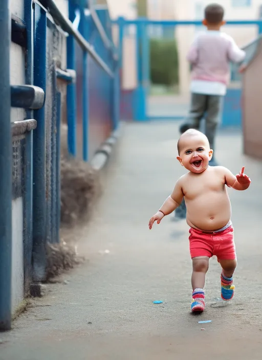 Add a young girl running alongside him