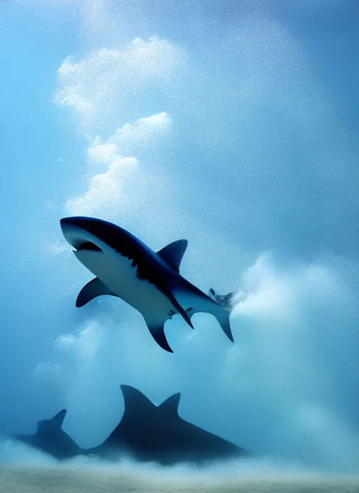 “big sea with shark. big sea with shark. amber, whirling blue smoke”