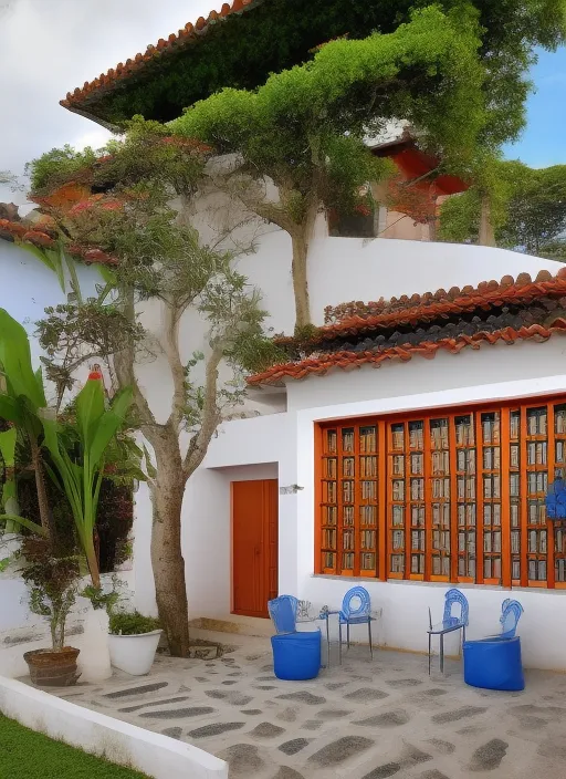casa vermelha de porta azul