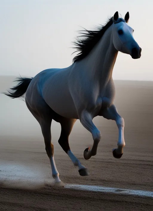 White horse running neon