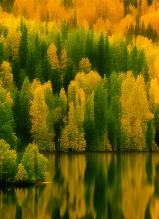 Forest with lake in yello