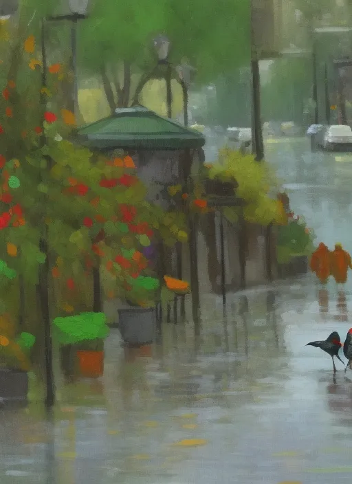 birds at the rain