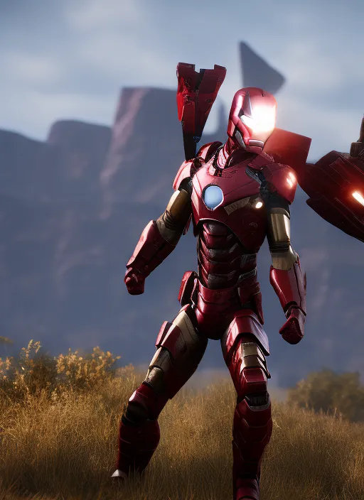 iron man suit in red dead redemption 2, cinematic, photorealistic, axe, moon