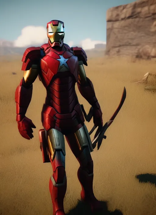 iron man suit in red dead redemption 2, cinematic, photorealistic, axe