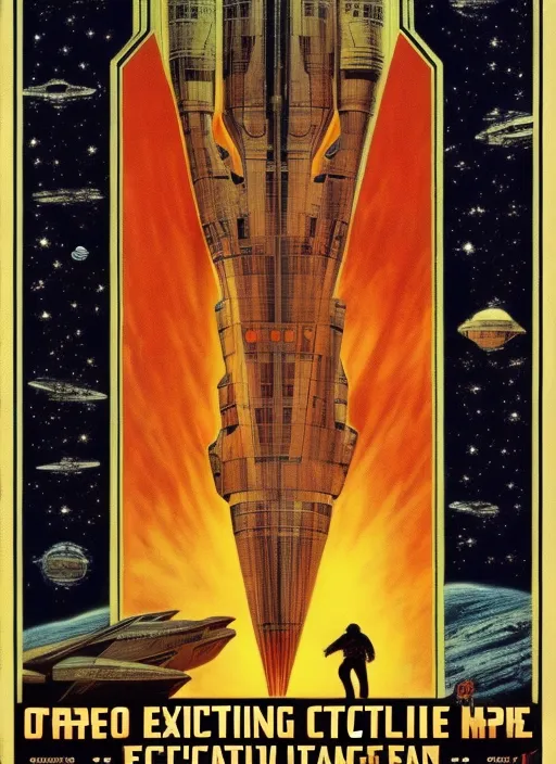 **loading cargo into a space ship, 70s, exciting, retro-futuristic, space opera, film poster, Drew Struzan style, --v 4 --ar 2:1** - <@145581854987124736> (fast)