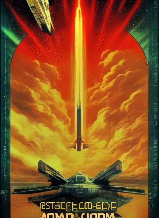 **loading cargo into a space ship, 70s, exciting, retro-futuristic, space opera, film poster, Drew Struzan style, --v 4 --ar 2:1** - <@145581854987124736> (fast)