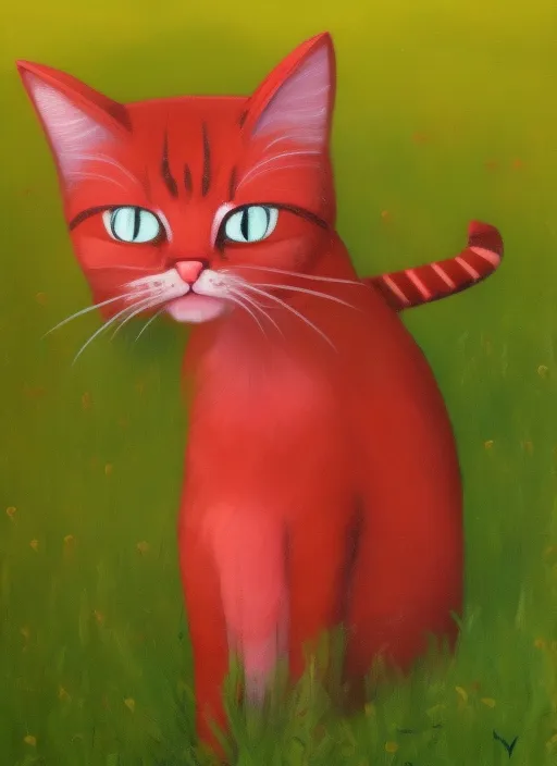 Red cat with bow in the field