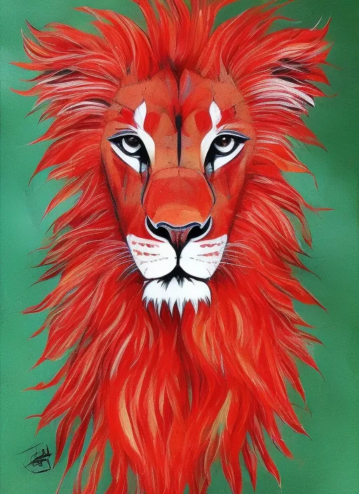 Lion in red color