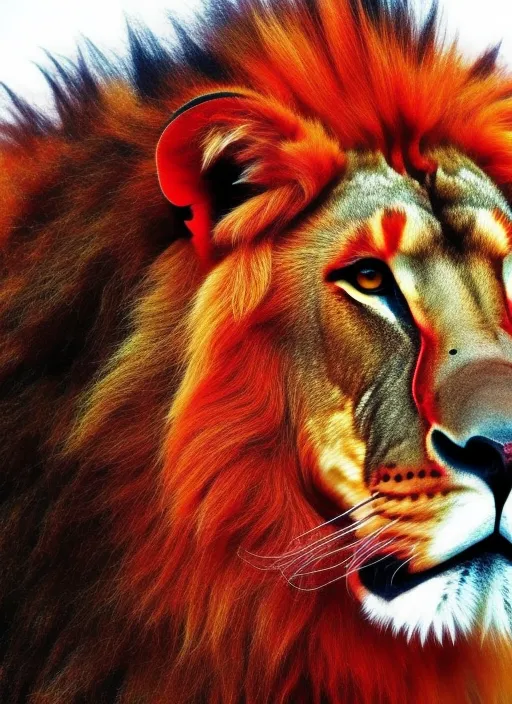 Real lion in red color