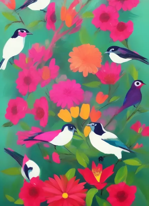 Ganrcha with flowers and birds 