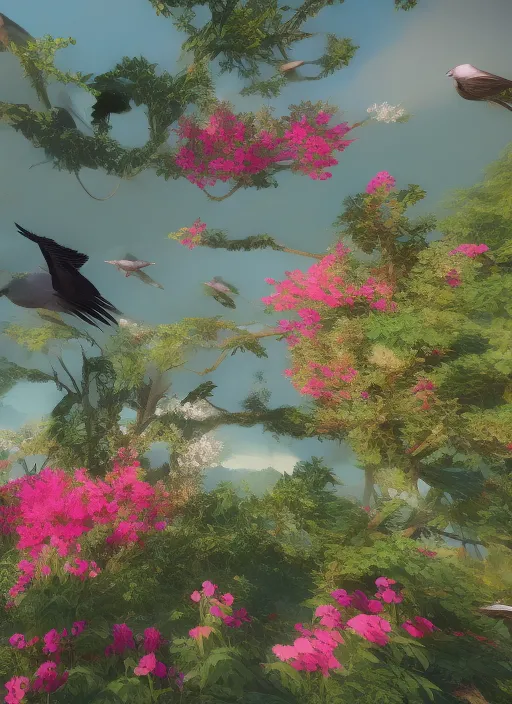 Ganrcha with flowers and birds 
